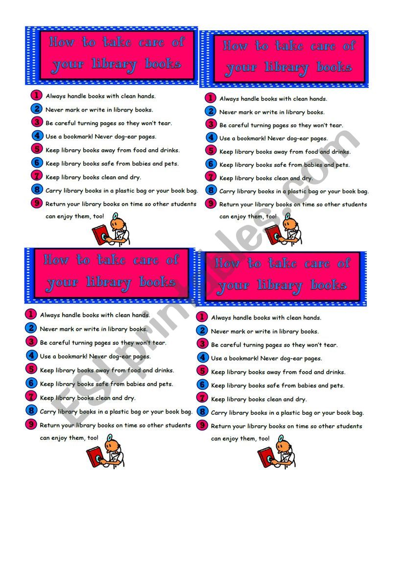 English worksheets: how to take care of your books