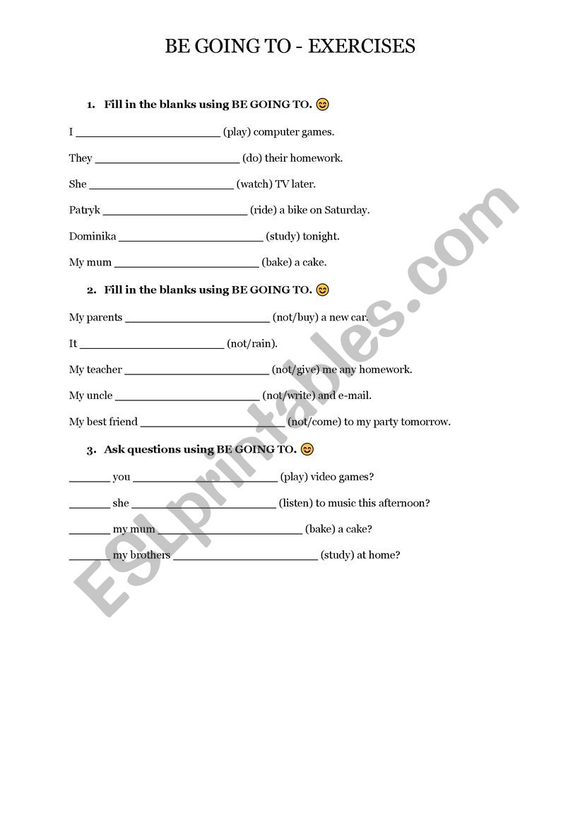 Going to simple exercise worksheet