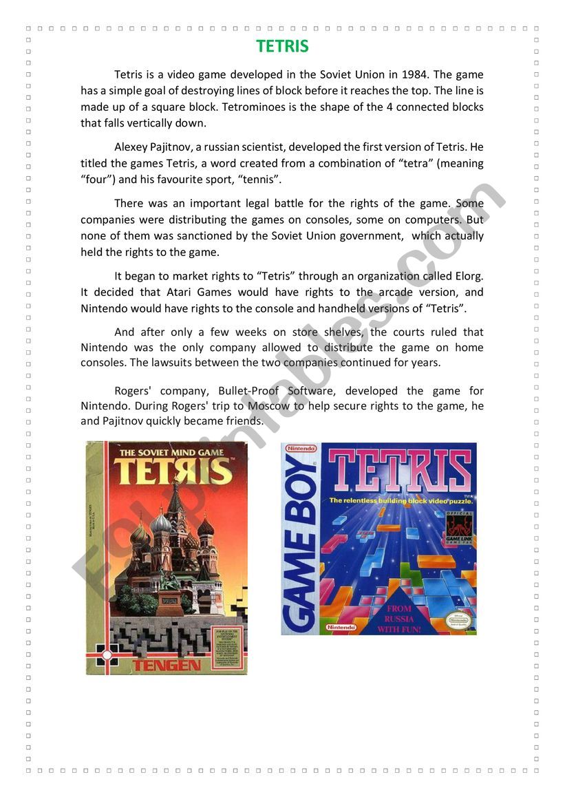 READING TETRIS  worksheet