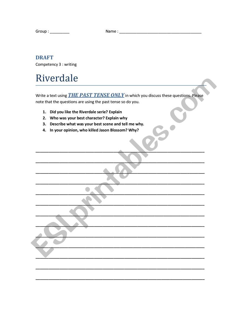 Writing about Riverdale worksheet