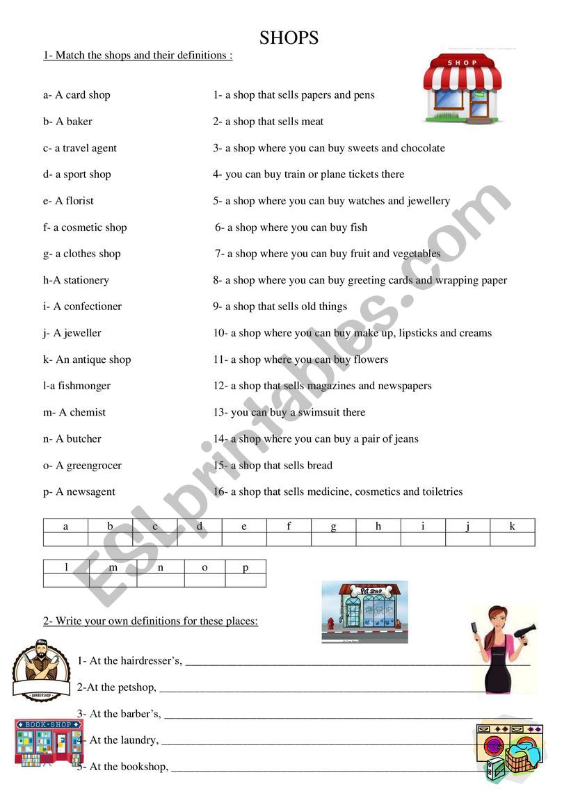 Shops activities worksheet