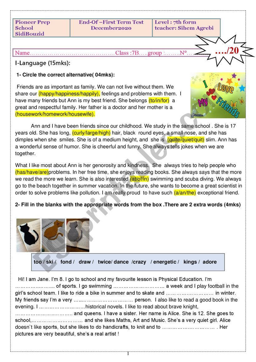 End Of Term Test 7th Form Esl Worksheet By Arrows 3798