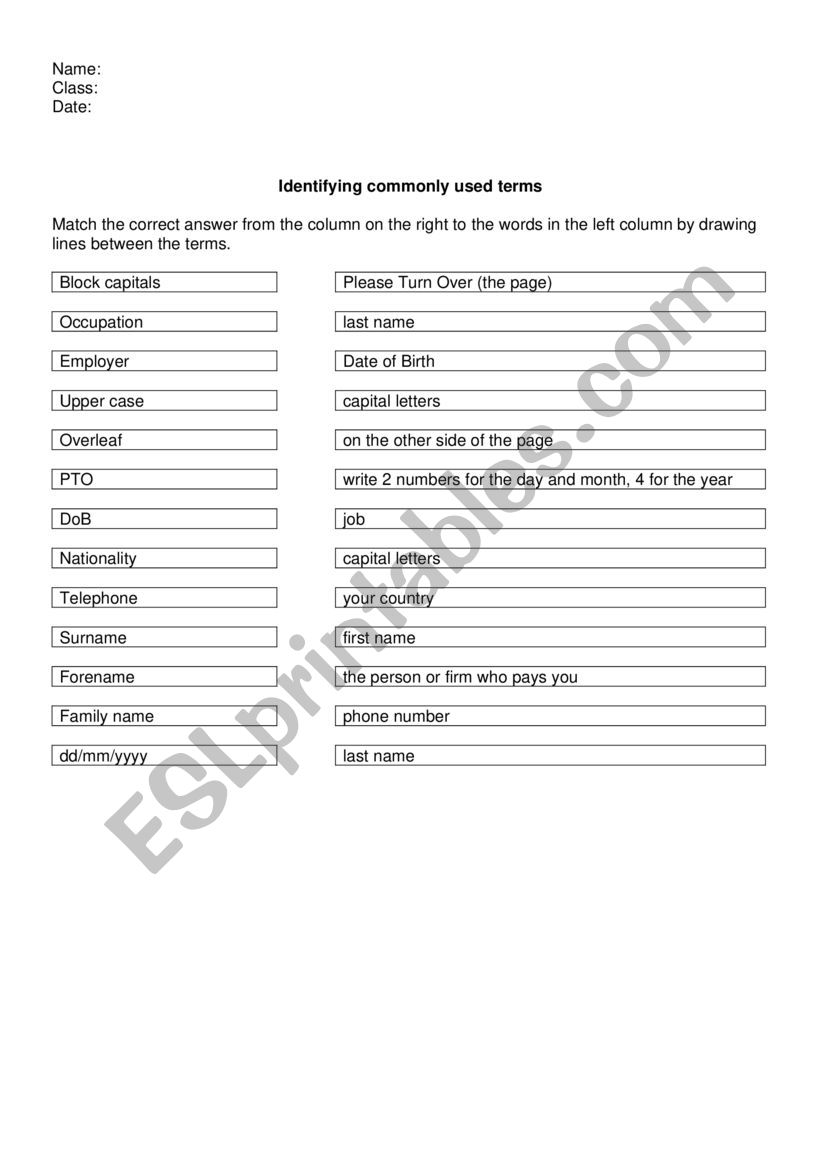 Form Filling: Identifying commonly used terms