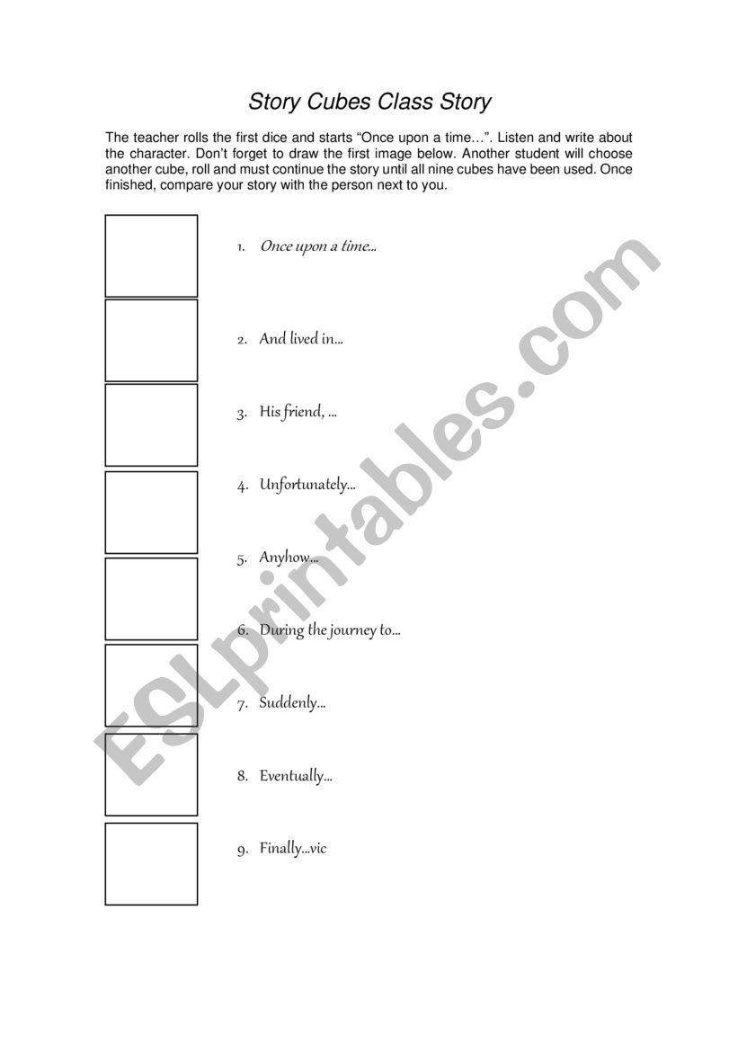 Story Cubes connectors worksheet