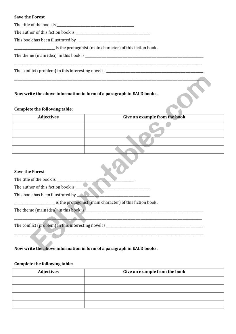 Save the Forest Worksheet worksheet