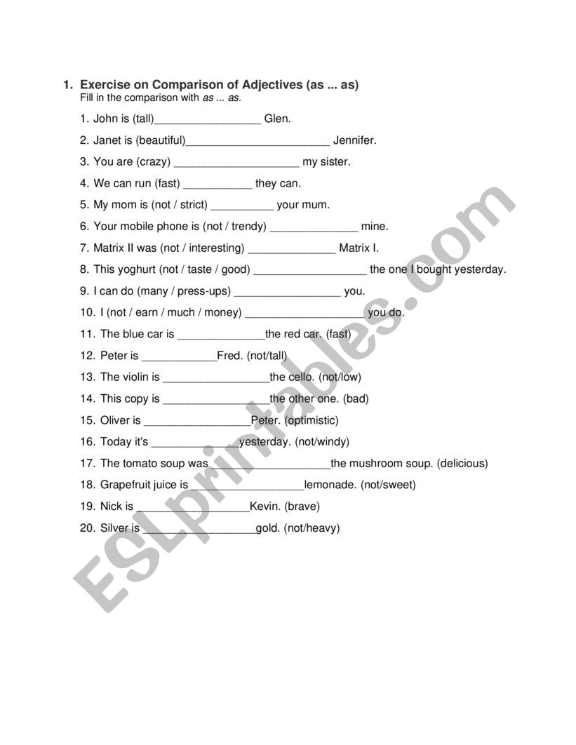 as ..as comparative worksheet