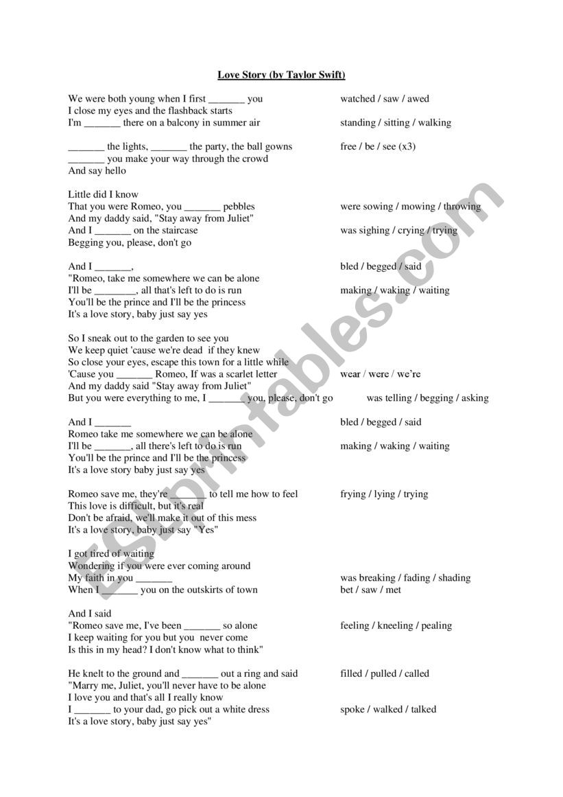 taylor swift-love story listening activity 