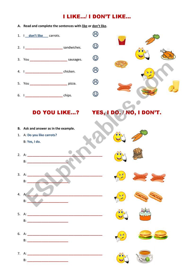 I LIKE.. / I DON´T LIKE... - ESL worksheet by zizinha