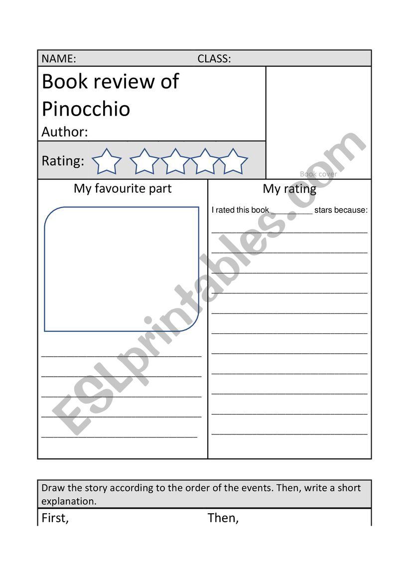 Review easy reader Pinnochio worksheet