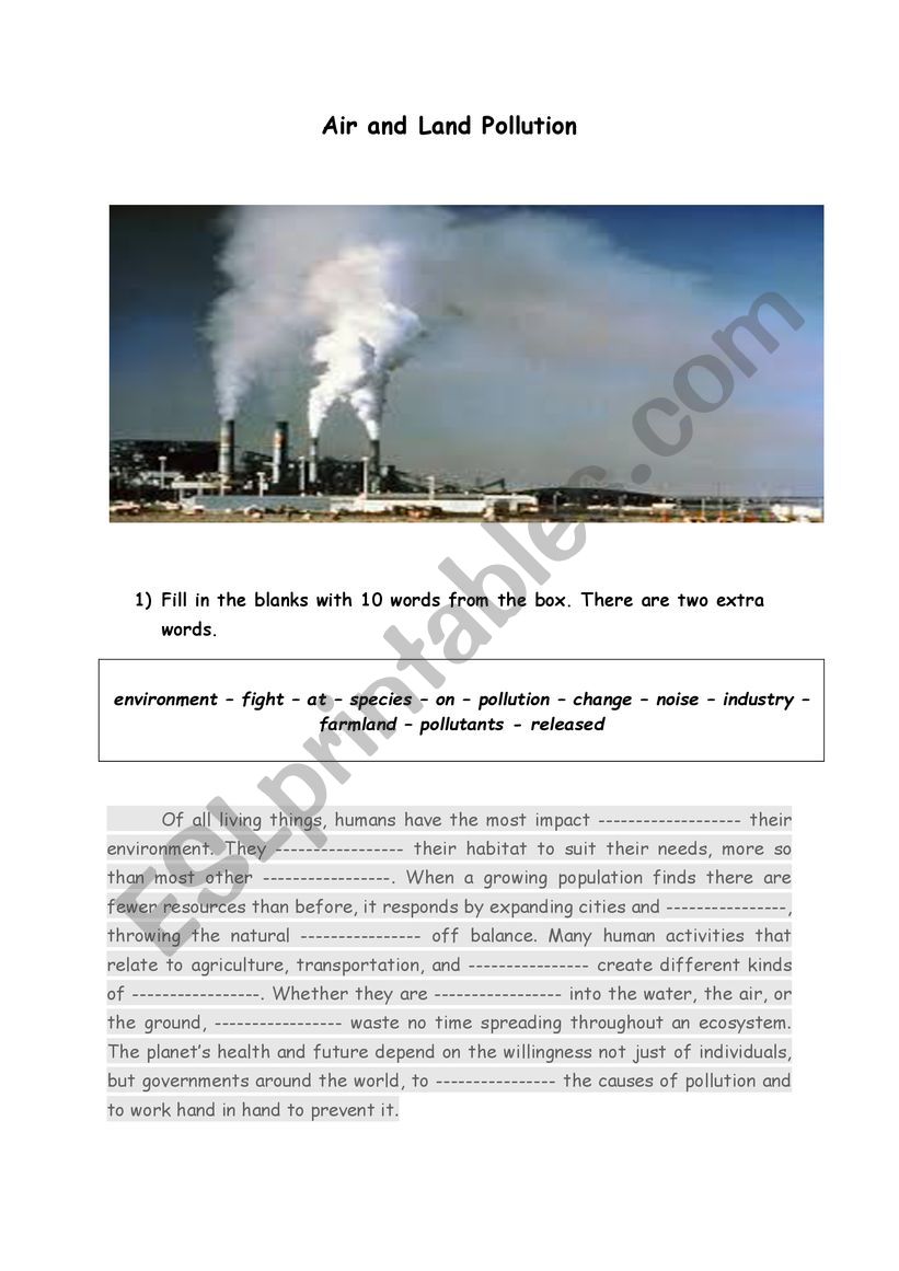 Environmental Pollution worksheet