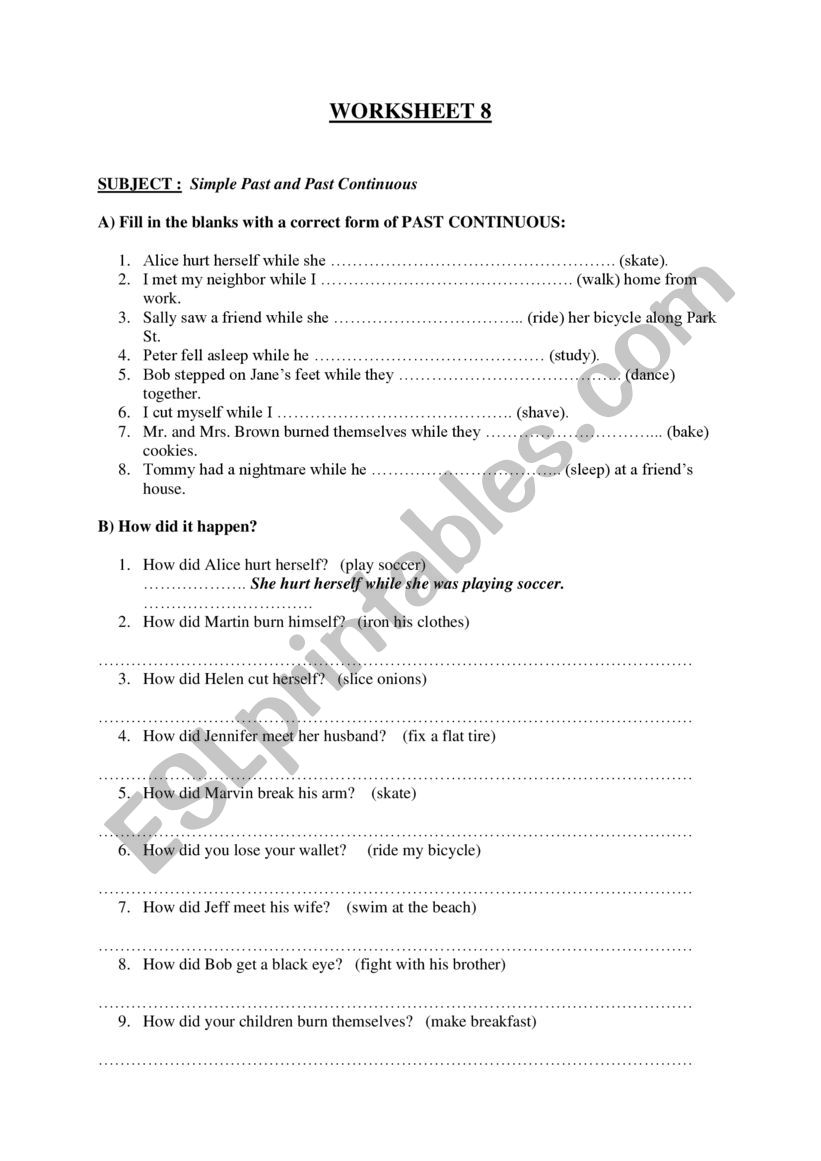 past continuous worksheet