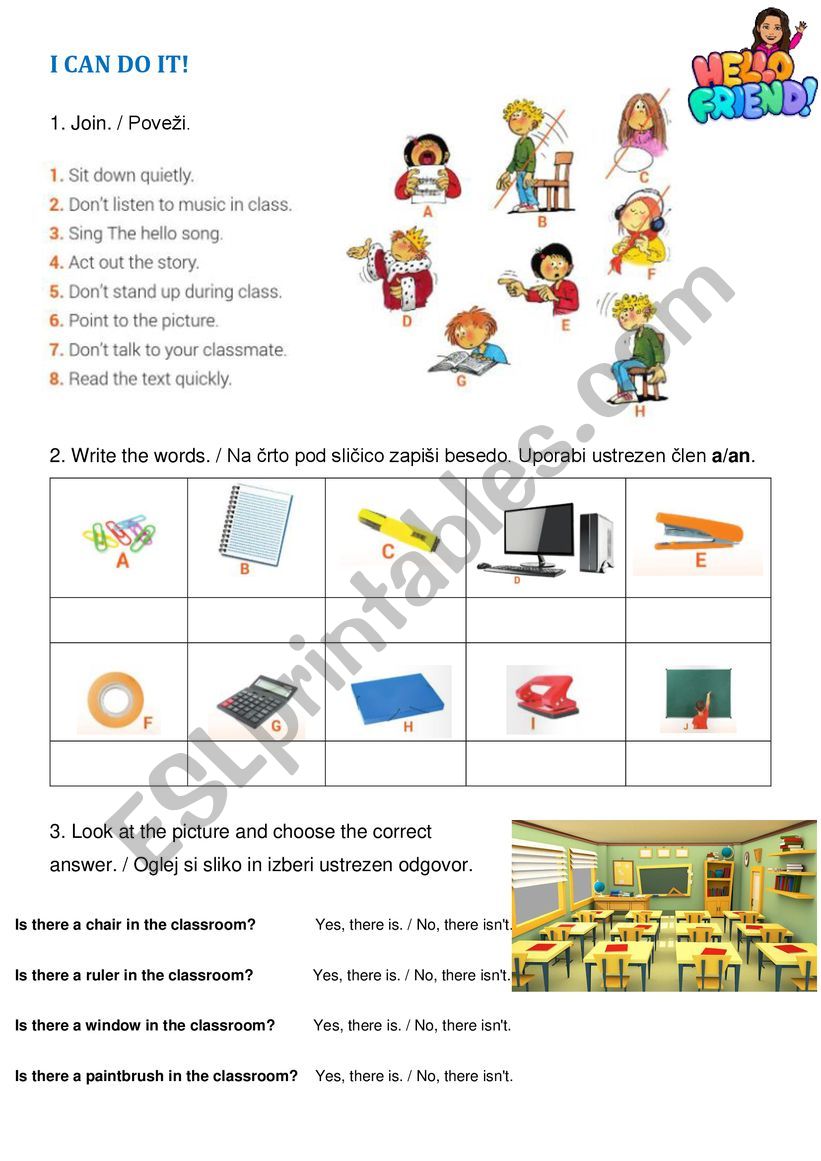 Assessment: school worksheet