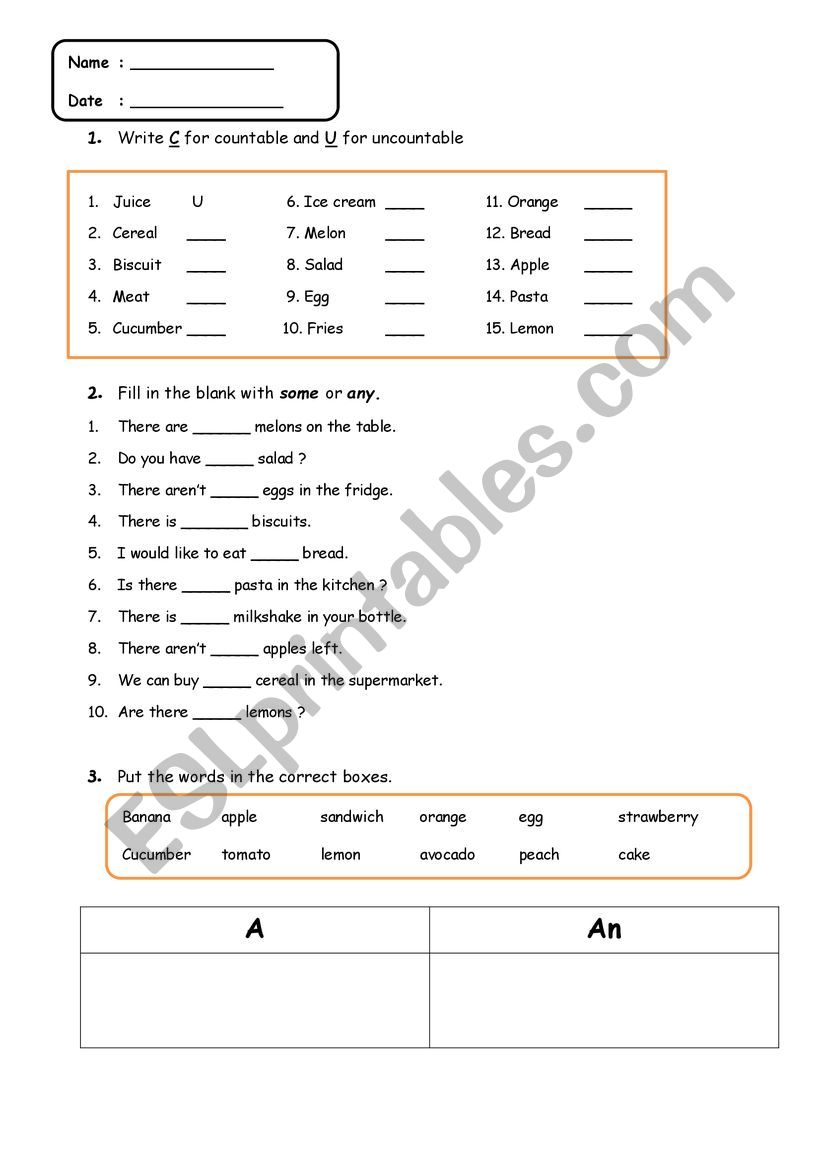 COUNTABLE AND UNCOUNTABLE NOUN