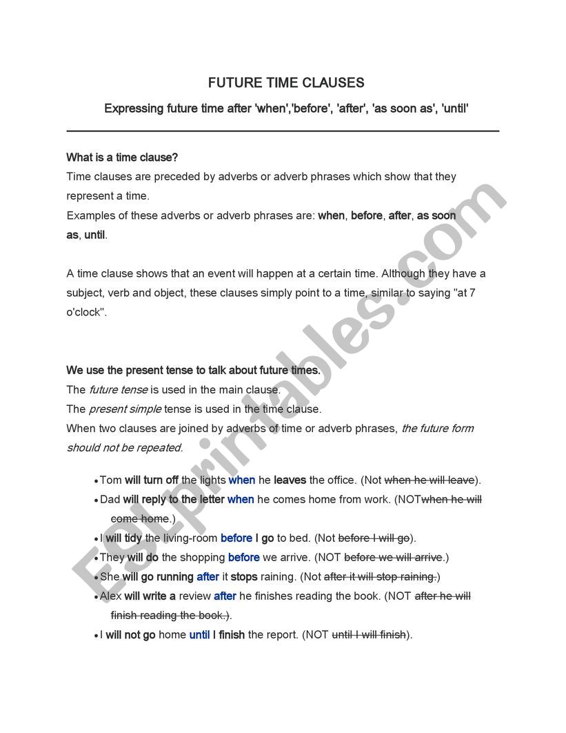 Future time clause worksheet