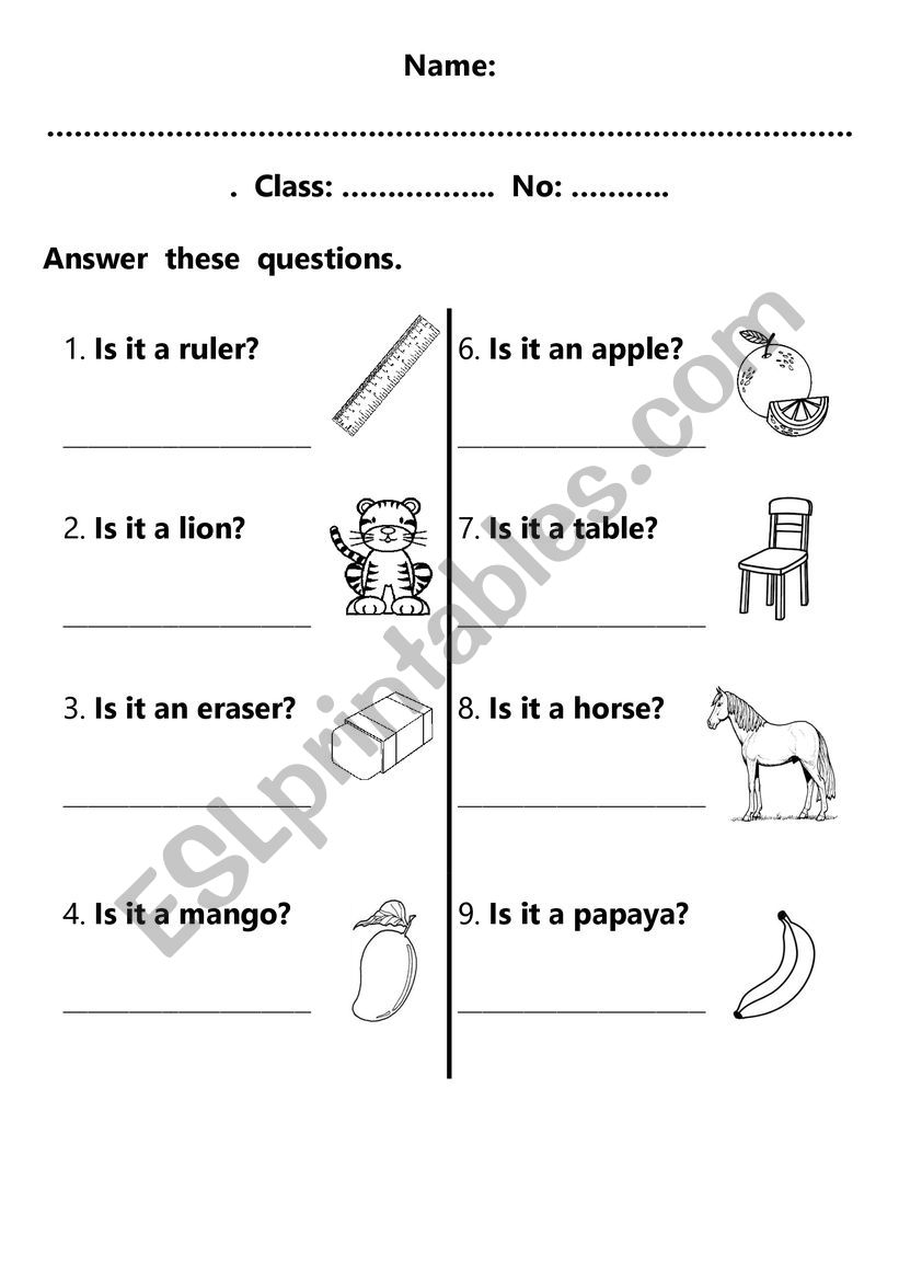 Answer with Yes or No  worksheet