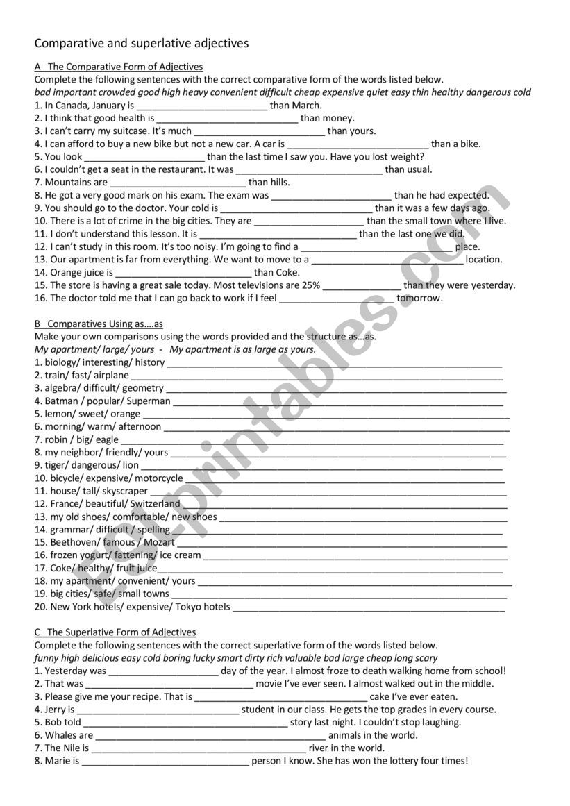 Comparative and Superlative adjectives