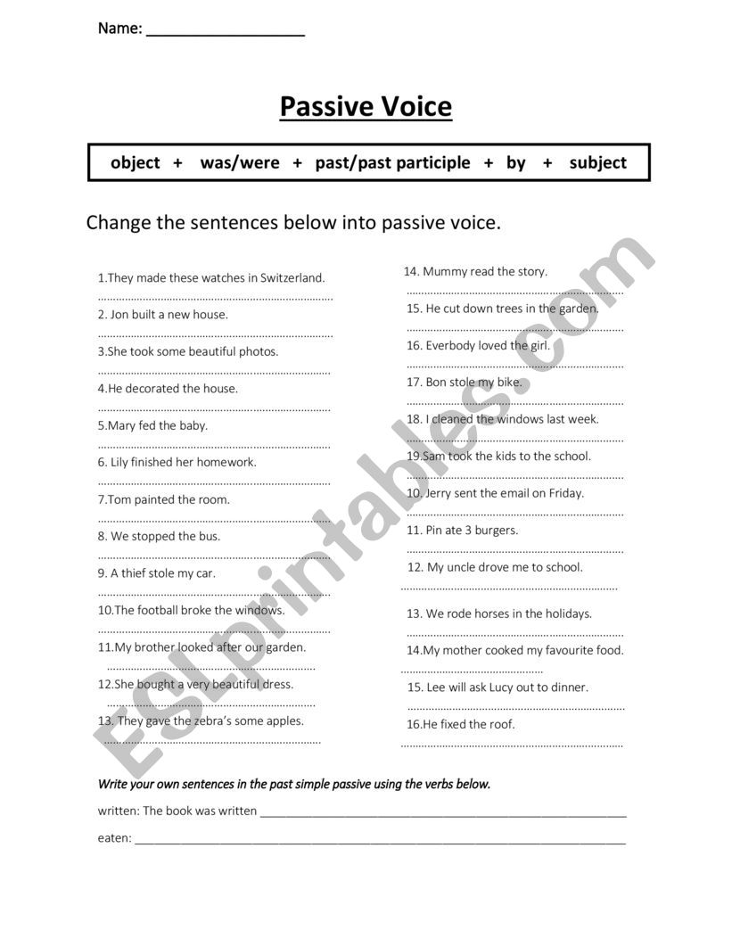 Past Simple Passive Voice worksheet