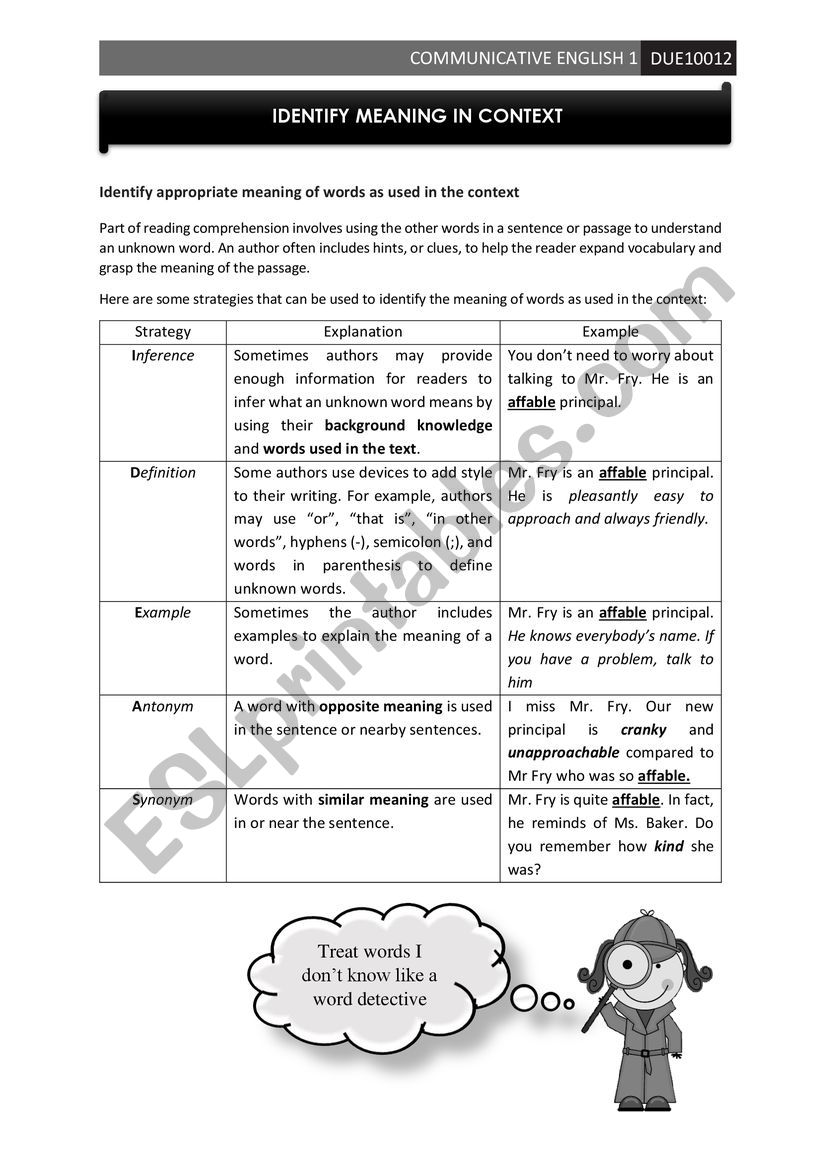 meaning in context worksheet