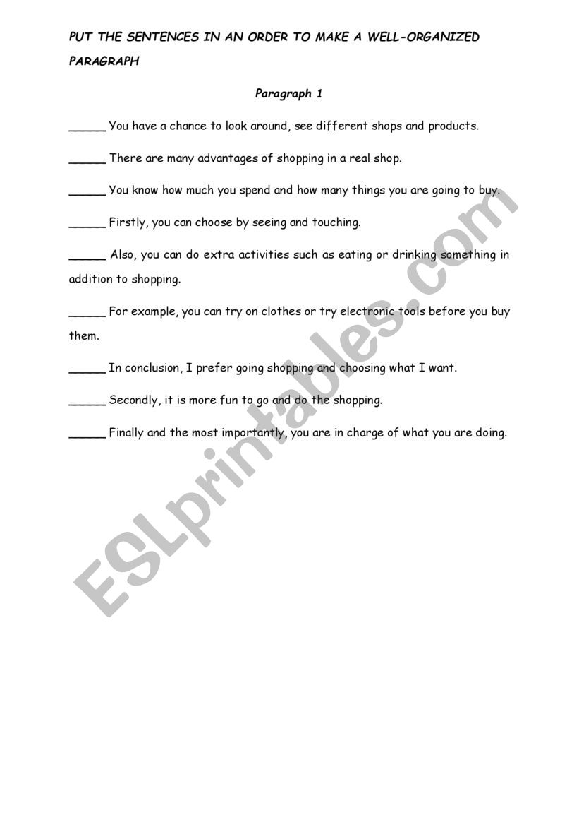 TEACHING PARAGRAPH WRITING worksheet