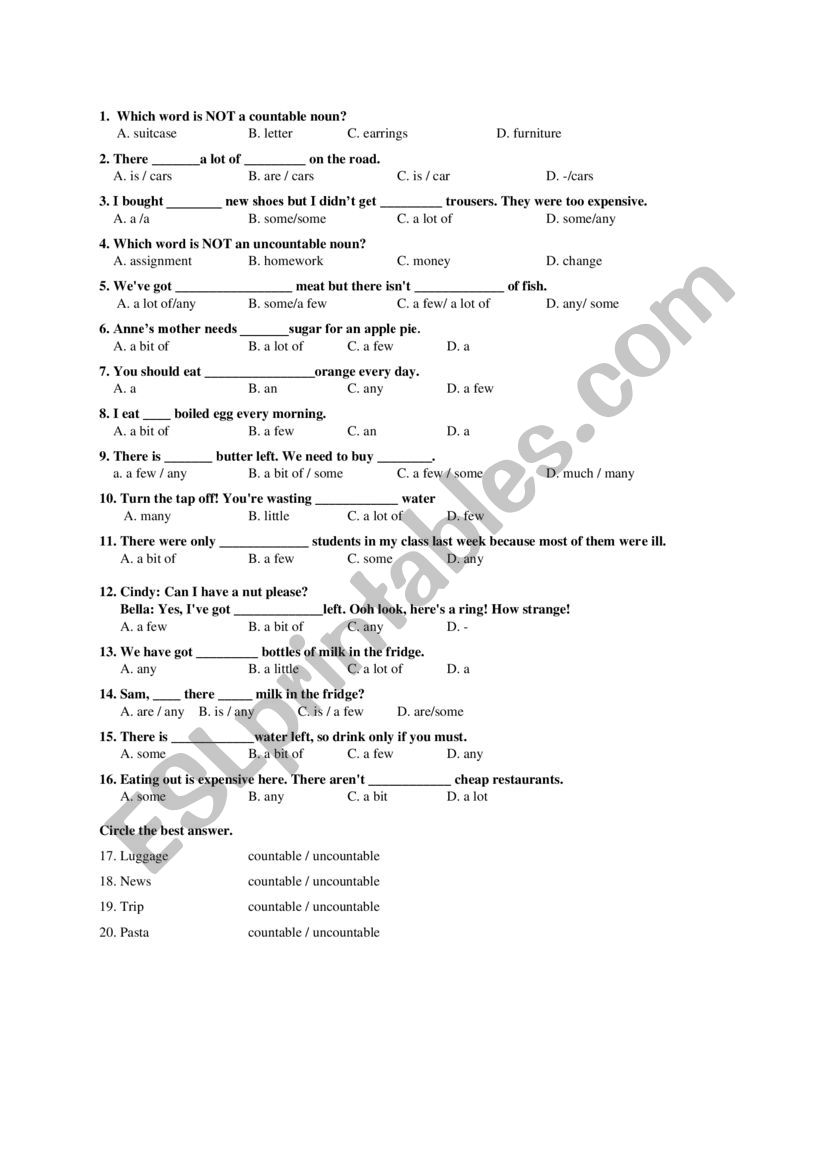 A few Quantifiers  worksheet