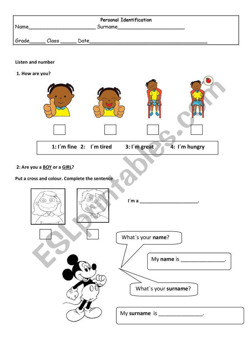 Personal Identification  worksheet