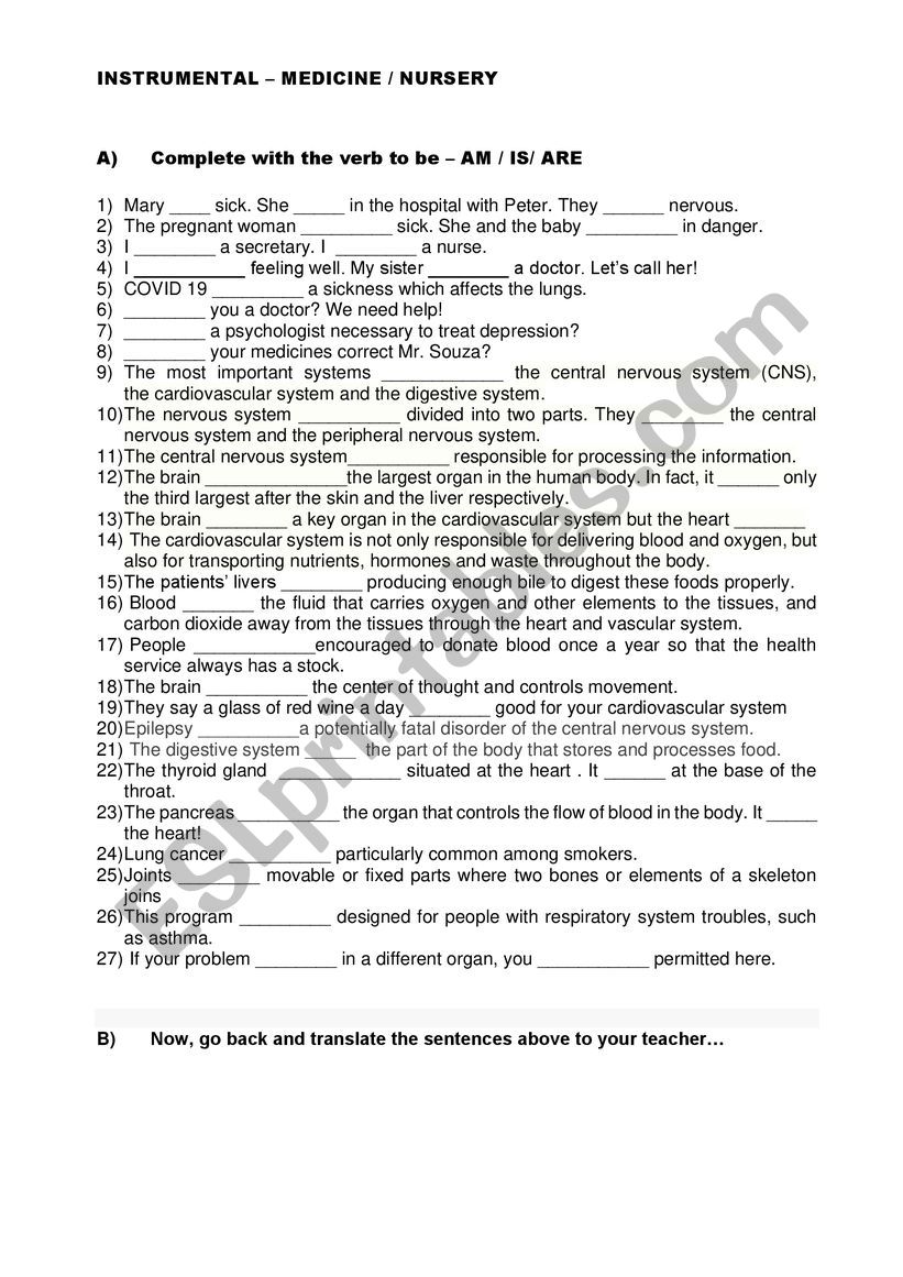 INSTRUMENTAL MEDICE - TO BE worksheet