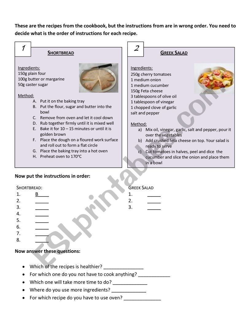 recipe worksheet