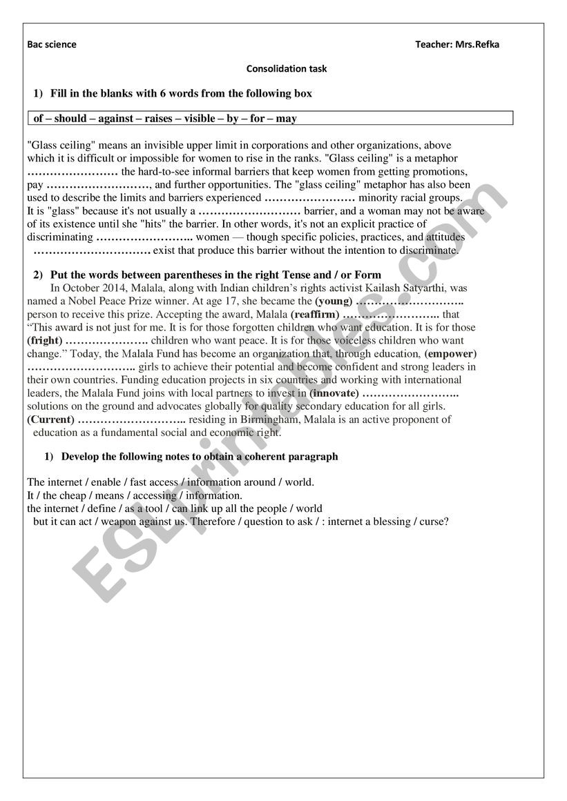 Consolidation Task Unit 3 worksheet