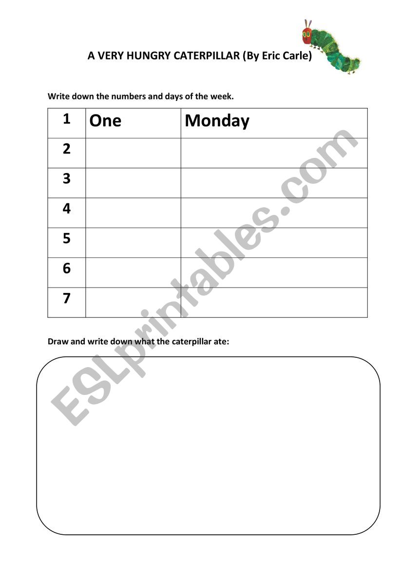 The very hungry caterpillar worksheet