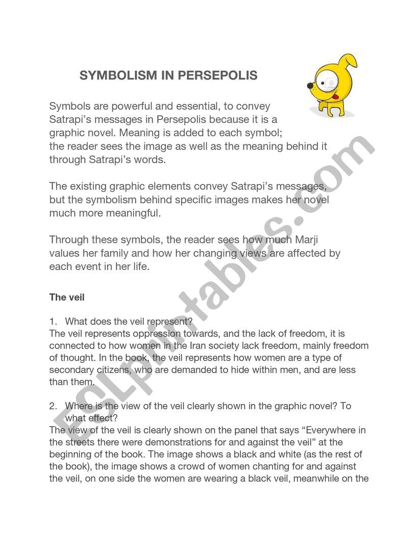 Symbolism worksheet in Persepolis 