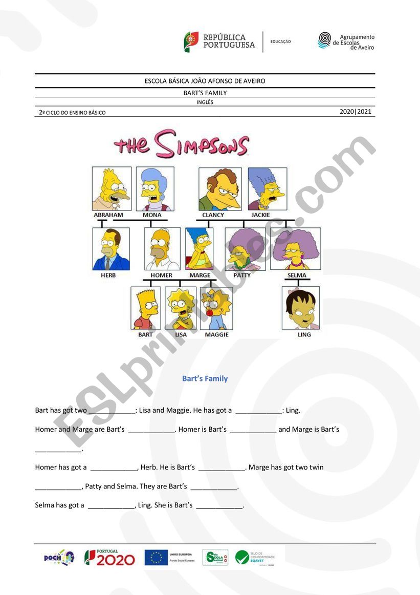 Bart family worksheet