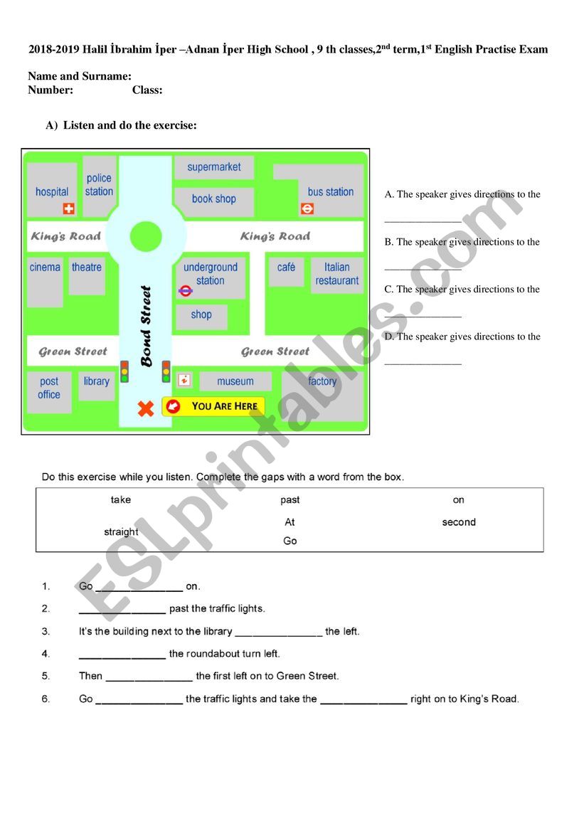 giving directions worksheet