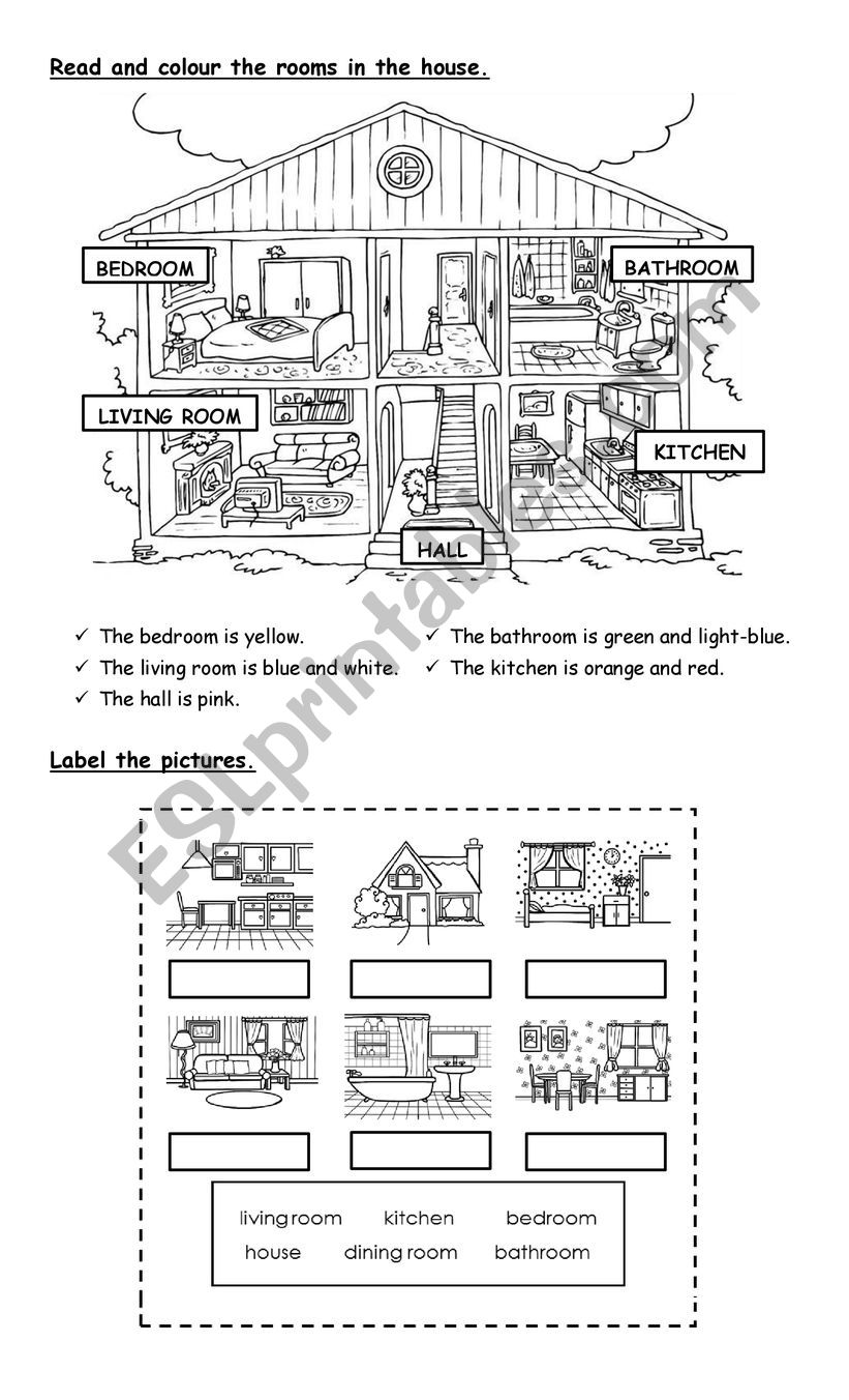 Rooms in the house and Prepositions - ESL worksheet by flower_power