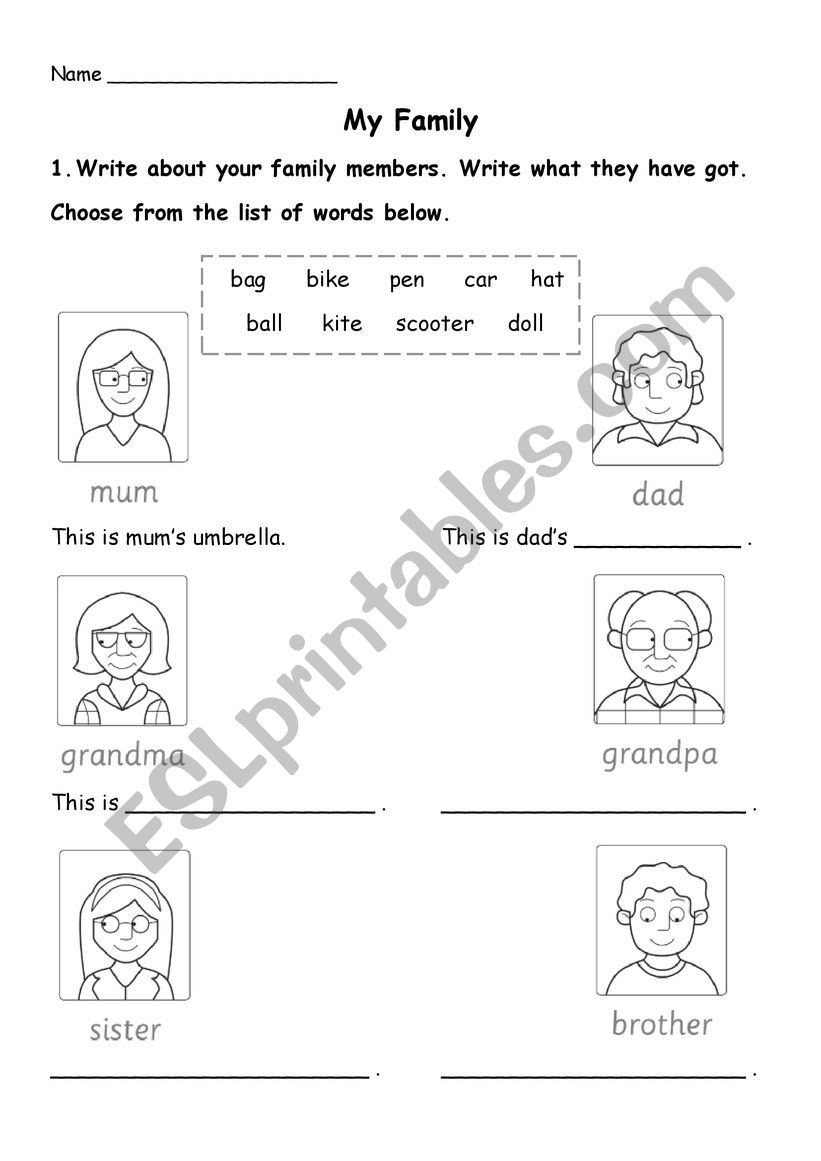 My Family worksheet