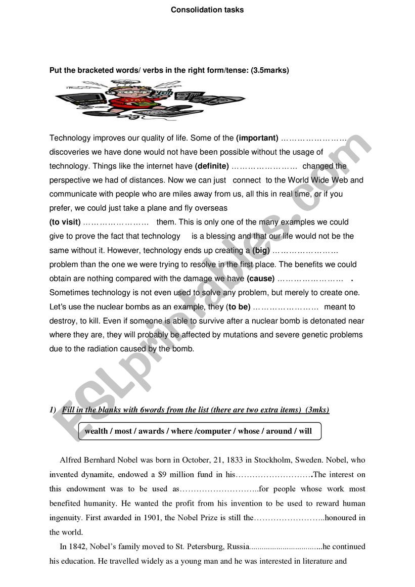 consolidation tasks  worksheet