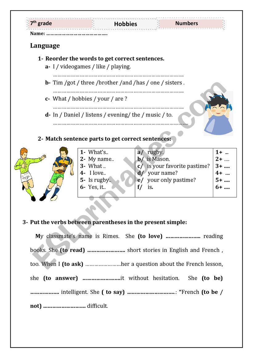 Hobbies worksheet