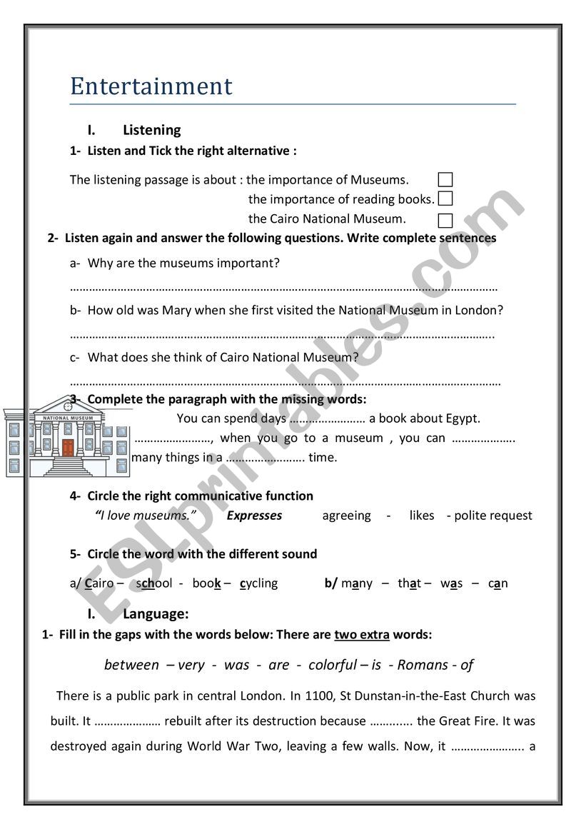 Entertaiment worksheet