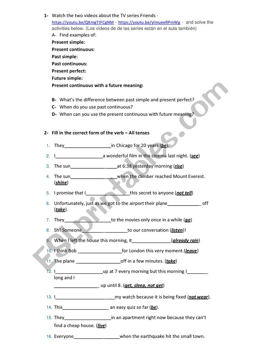 Tenses worksheet