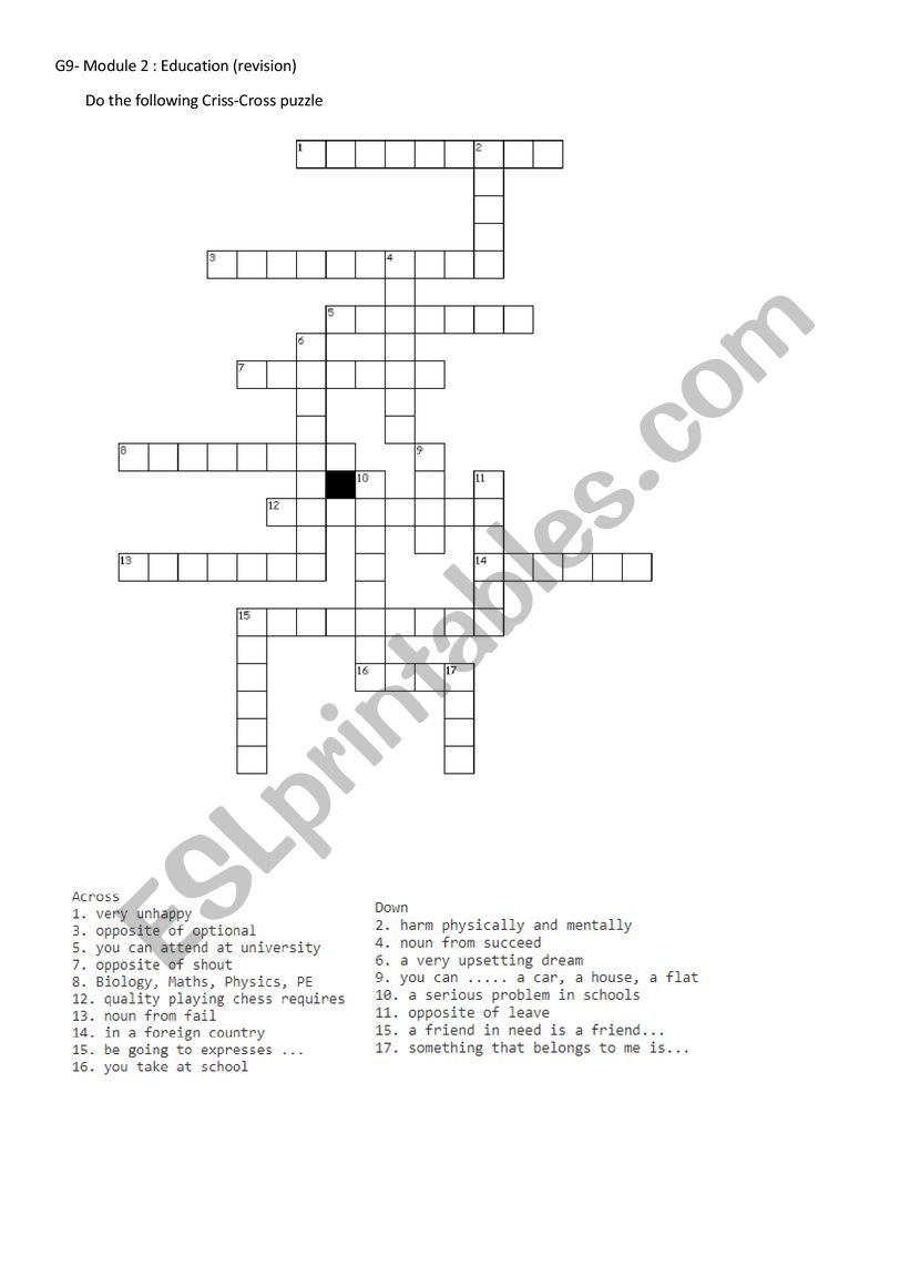9th-form-module-2-criss-cross-puzzle-on-education-esl-worksheet-by-mrboumiza