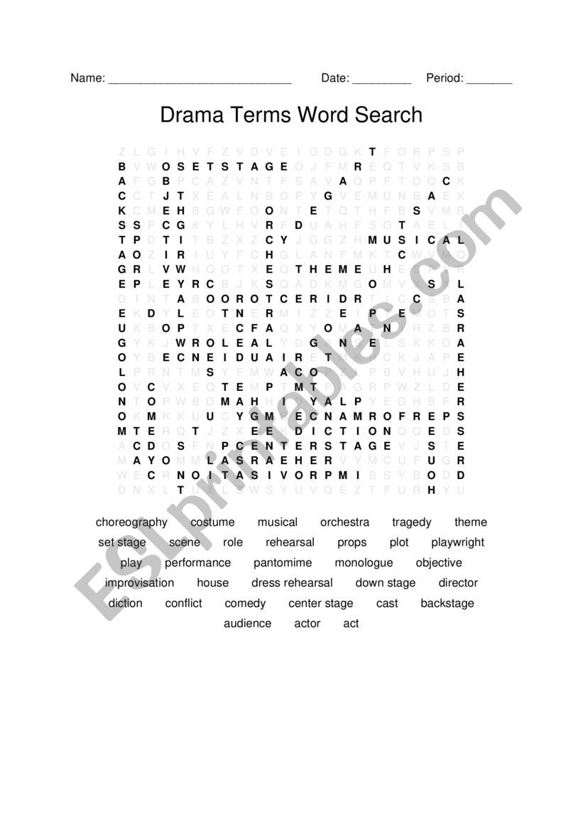 Theatre Word Search ESL Worksheet By Natagrats