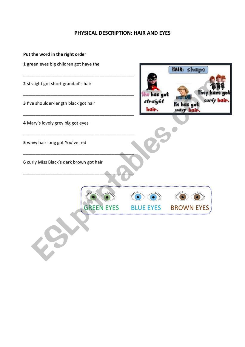 Physical description worksheet