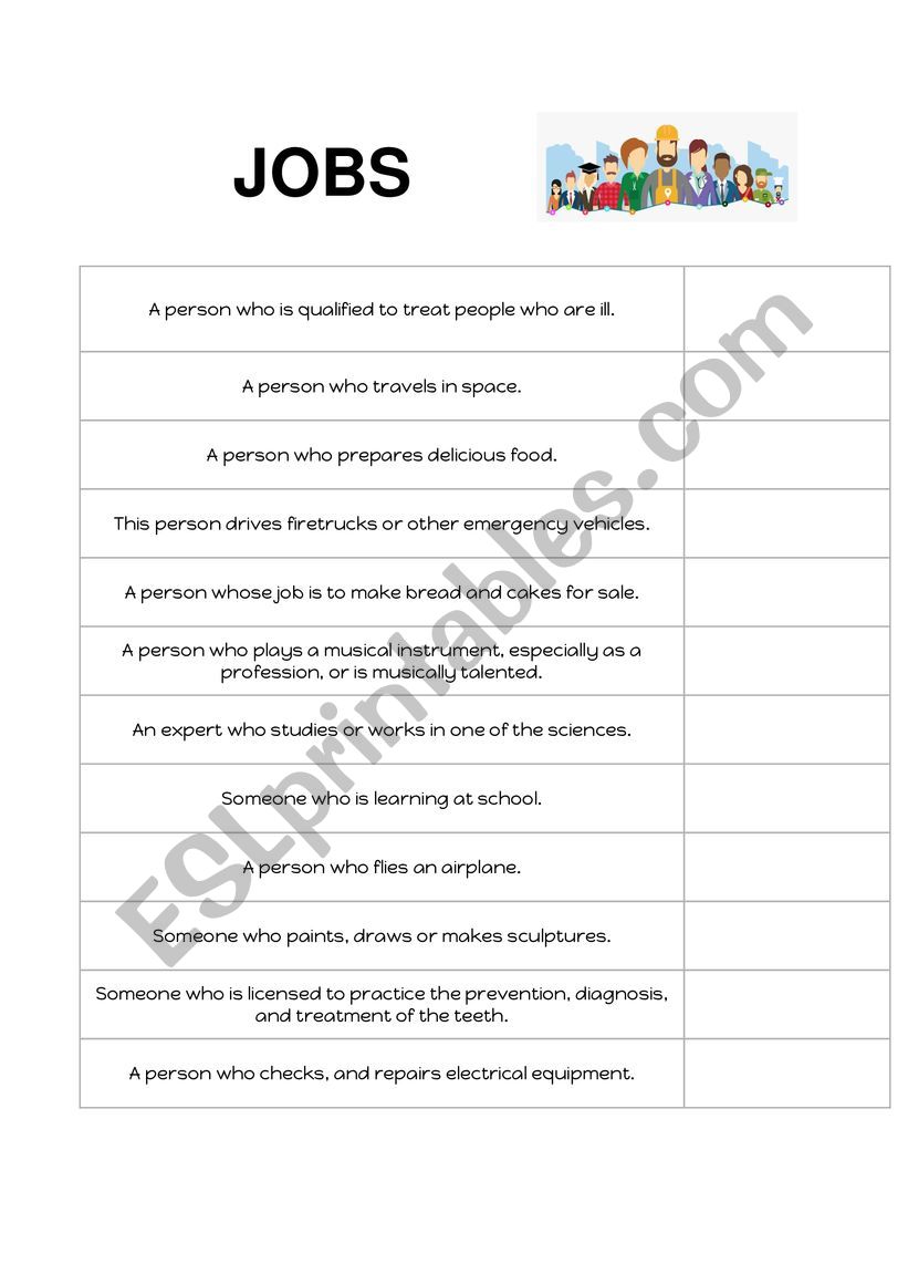 Jobs worksheet