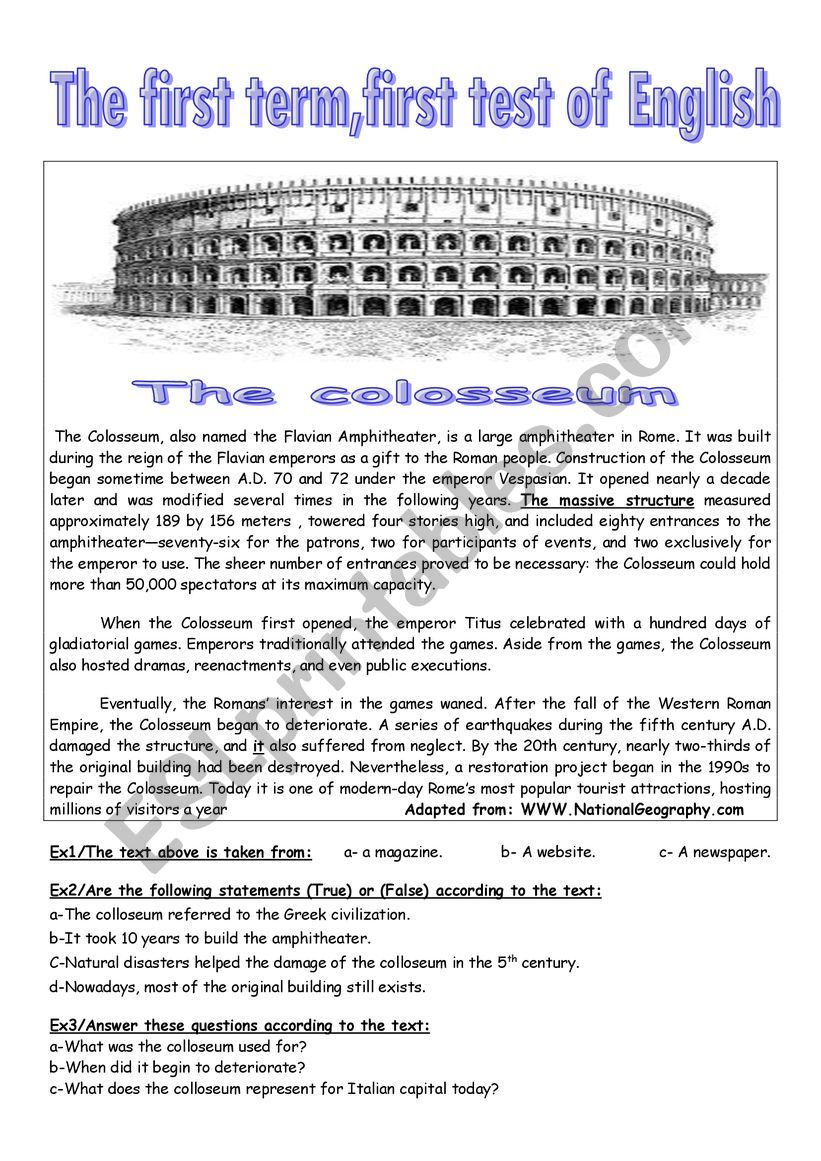 THE COLOSSEUM worksheet