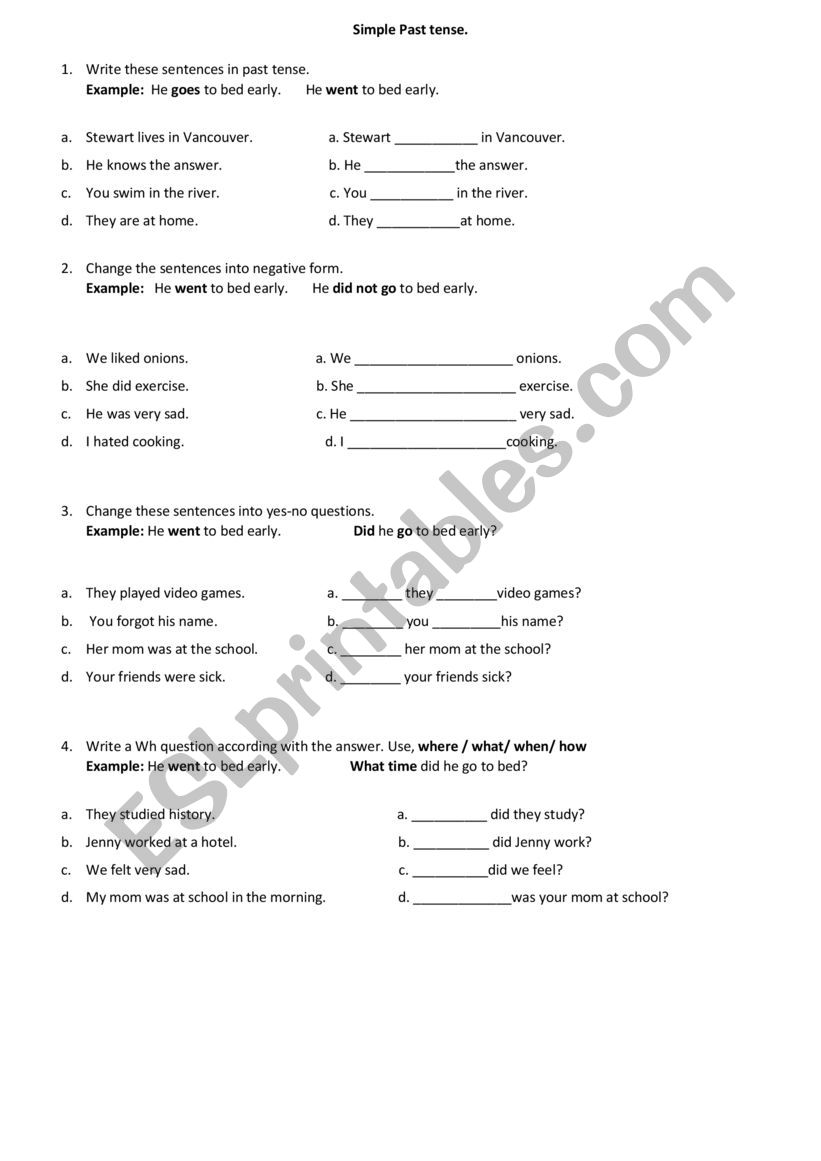 SIMPLE PAST TENSE worksheet