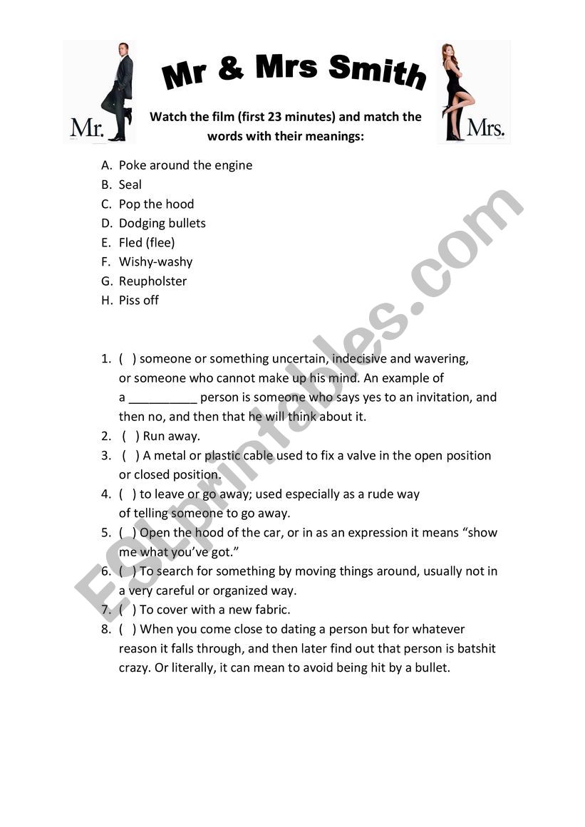 Mr. and Mrs. Smith worksheet