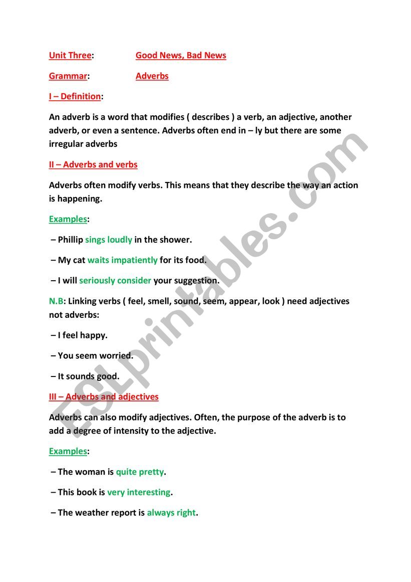 Adverbs worksheet