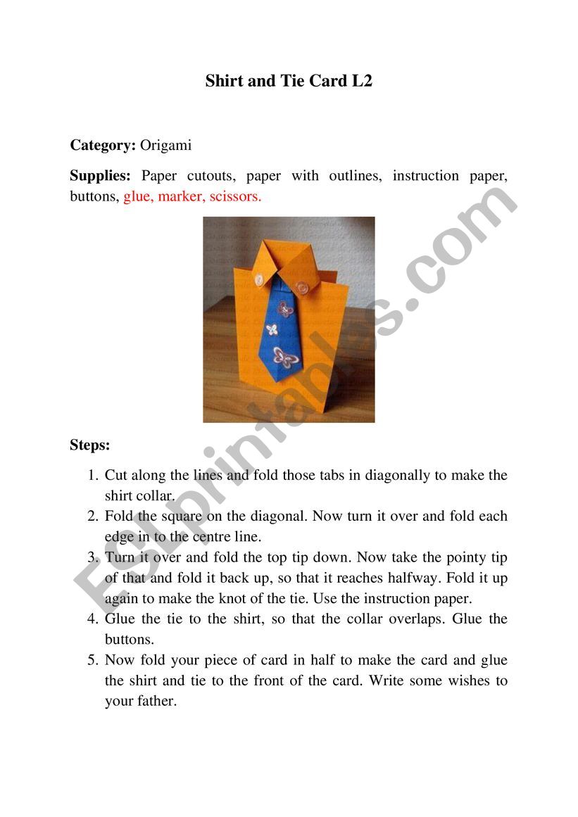 Shirt and tie worksheet