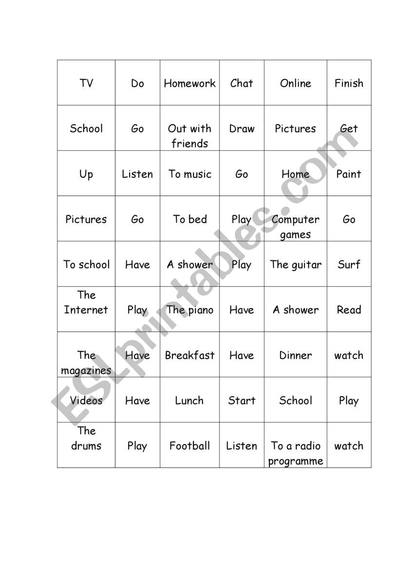 Everyday ativities and freetime activities domino