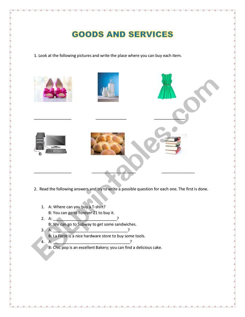 GOODS AND SERVICES worksheet