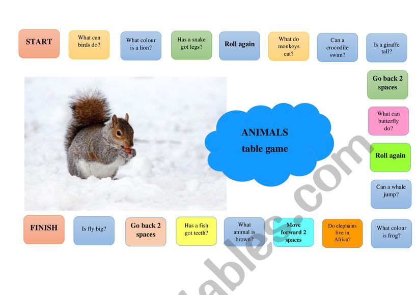 animals board game worksheet